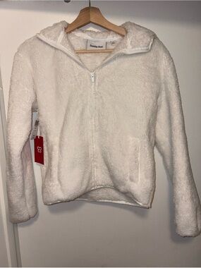 Aritzia Sunday Best Kaley Espace White Fleece Plush Zip Hoodie
